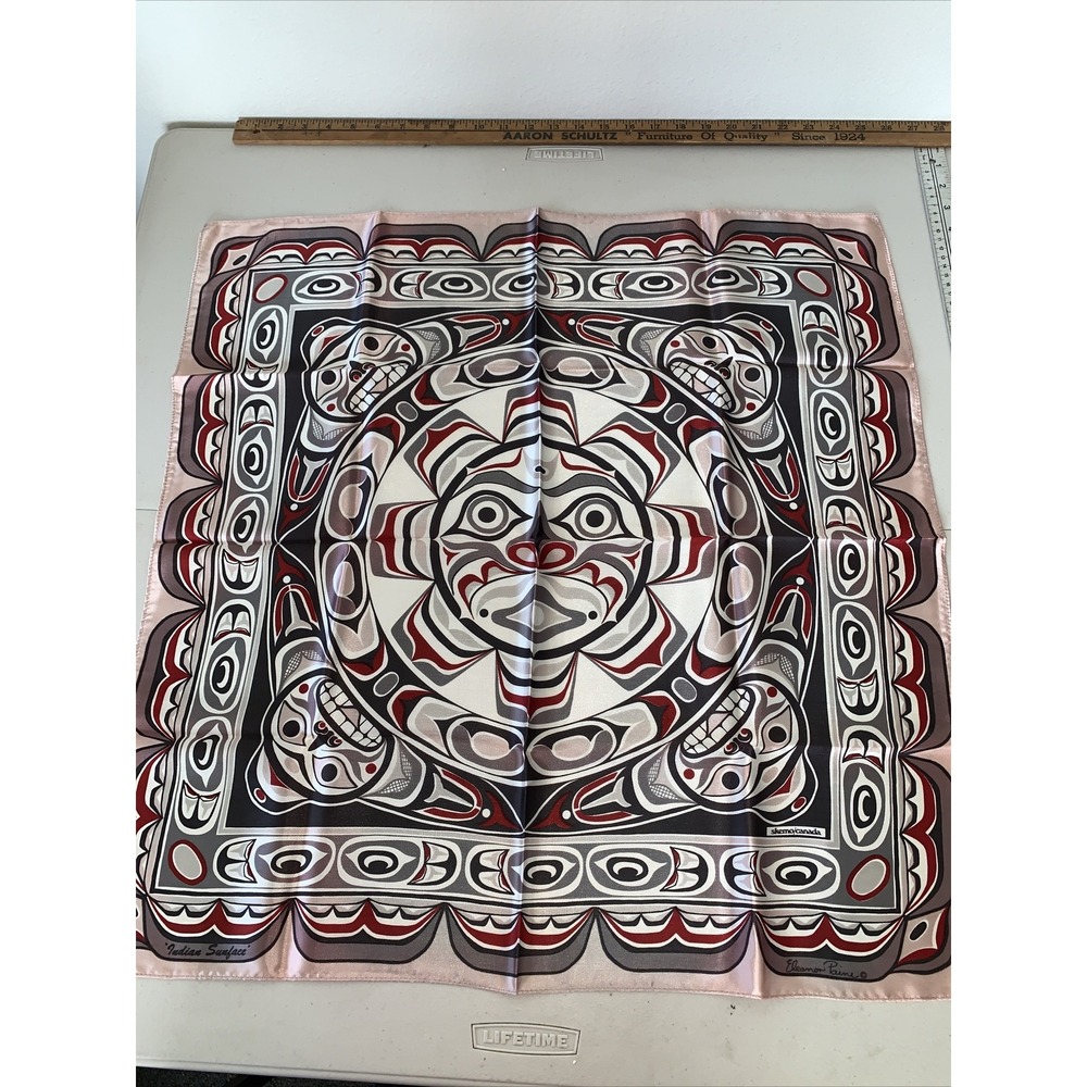 Scarf Eleanor Paine Skemo 27" Vintage Indian Sunface Eskimo Inuit Native Totem